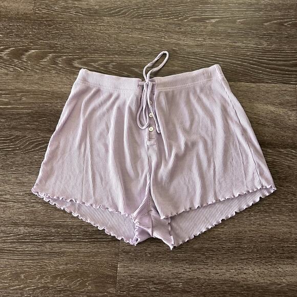 EUC WSLY Ribbed Shorts Size Medium Lavender Drawstring Lounge Pajama Pants - Picture 3 of 14